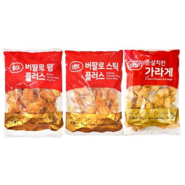 사세 치킨 3종 SET (순살치킨가라게+버팔로윙+버팔로스틱), 1kg, 1set