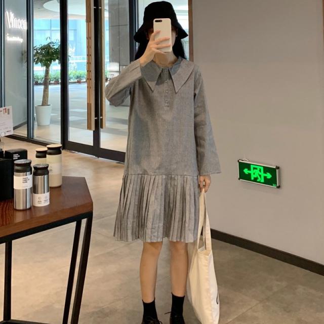 체크 플리츠 카라 간절기 원피스 빅사이즈 하객 며느리룩 큰옷 예복 A라인 돌잔치 xL부터 5XL까지