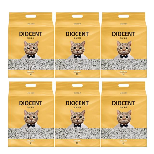 디오센트 두부모래 오리지널 6L 6개 가는입자 진공포장 고양이 모래