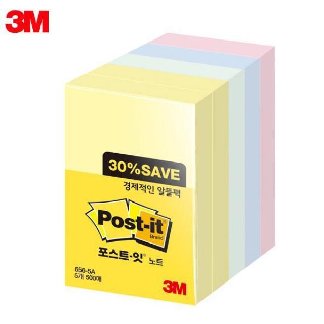 3M 포스트잇 일반노트 팝업 리필용 알뜰팩 656-5A (51x76mm) 5패드 메모지 메모장 메모지 3M 포스트잇알뜰팩 포스트잇 사무용품 3M, 1개