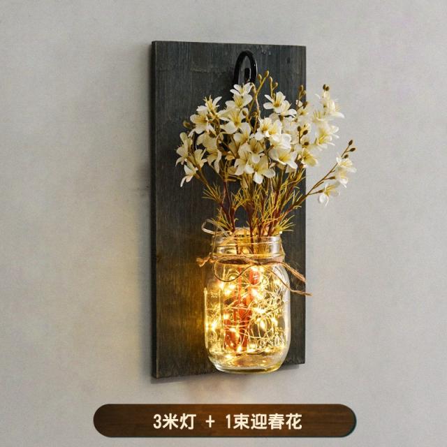 북유럽벽장식 인테리어 Creative wall decoration into the door wall plant pendant living room restaurant interior bedroom -631792325914, 하얀 봄 꽃 (배터리 빛이 내림차순으로 3 미터one