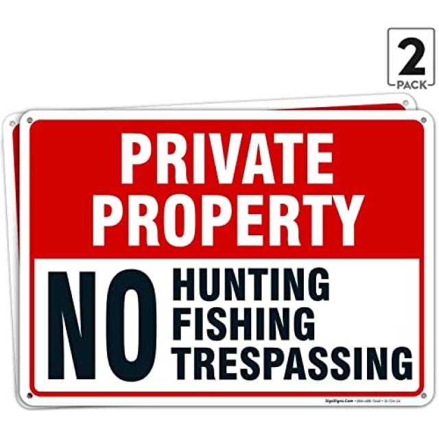 NMT (2 팩) 개인 소유물 표시 사냥 금지 낚시 금지 침입 금지 10x14 녹 방지 알루미늄 내후성 방지 쉬운 장착 실내 실외 사 - P0726079DXYCFT9, 기본