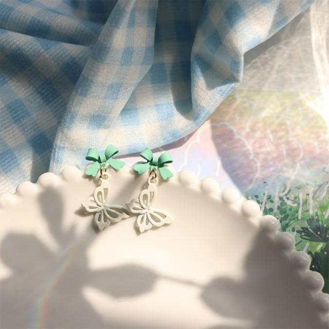 KORELAN 은침 나비 골짜기 비밀 숲 부딪히다 색 리본 귀걸이 귀걸이 귀걸이 삼계 기질 선녀 귀걸이 장신구 여자