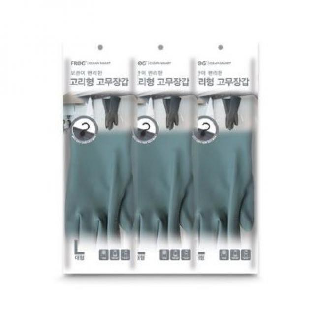 프로그 고리형 고무장갑 대형, 그레이, 3세트