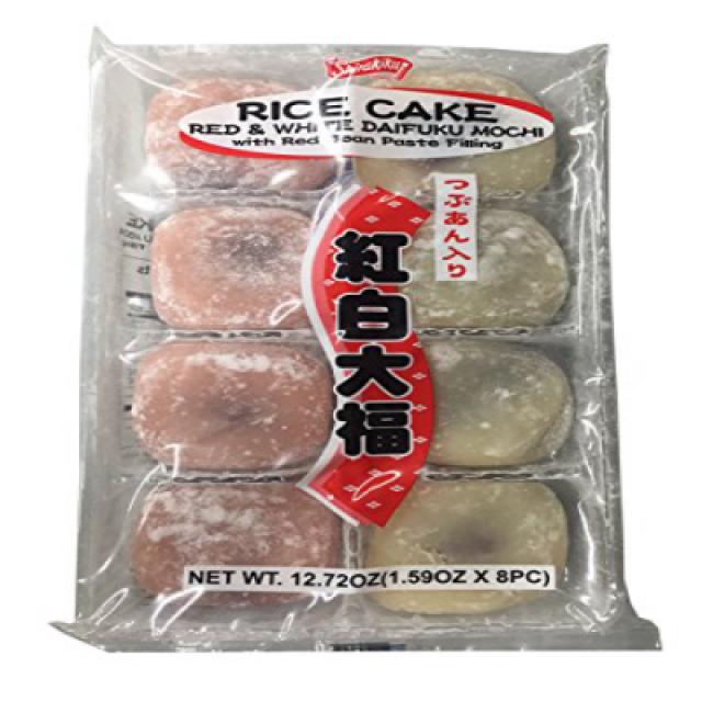 Rice Cake Daifuku Mochi with Red Bean Paste Filling 8 peice per Pack (Red White 2 Pack) 팥빙수 찹쌀떡 찹쌀, 1