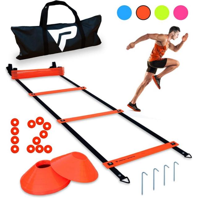 프로 민첩성 사다리 및 콘-축구 축구 스포츠 운동 운동 풋워크 훈련을위한 12 개의 원추형 콘이있는