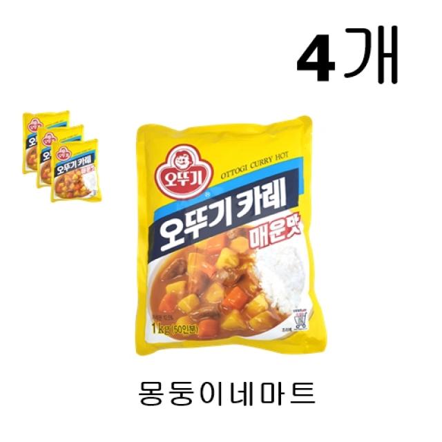 [몽둥이네마트] 오뚜기 매운맛 카레 1kg 대용량 50인분 과립형 잘녹는 맛있는 카레 어릴적 그 맛 그대로 카레는 역시 오뚜기표 정통카레, 4개