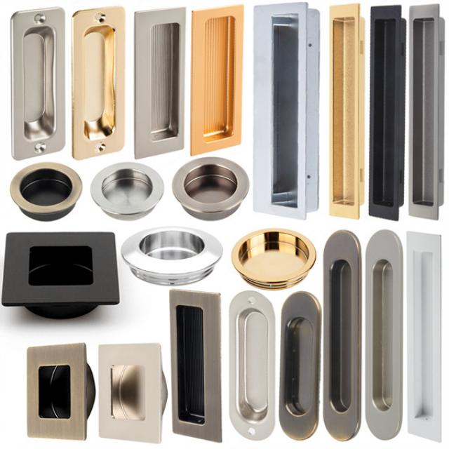 슬라이딩도어 미닫이문 매립형 매입손잡이 원형 사각, 15.사각오목이5번 골드 30x160mm