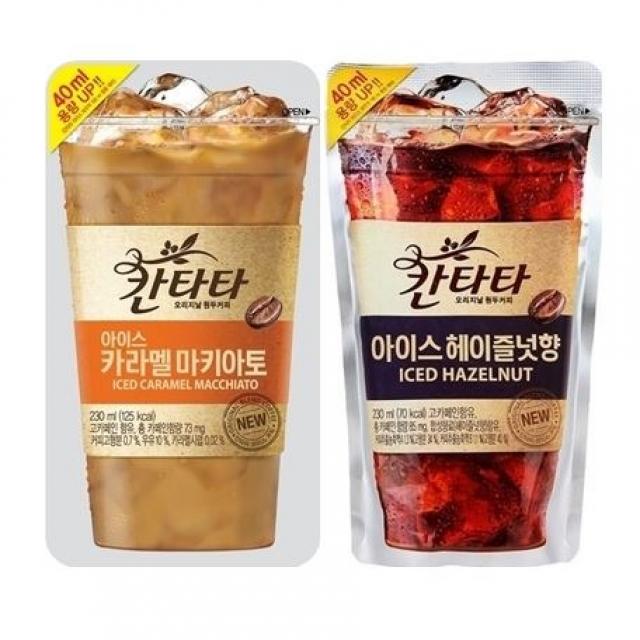 롯데칠성 칸타타 아이스커피 파우치 230ml 카라멜 마키아토+헤이즐넛 총2볼, 20개입