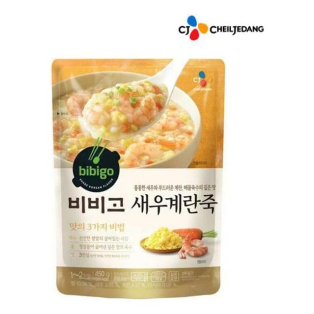 STNY_비비고 새우계란죽450g 영양죽 간편죽 아침식사 즉석죽 죽 즉 간편조리식 간편즉 한끼 혼밥, 단일상품