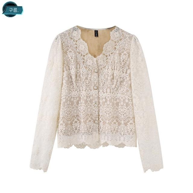 yun 어깨 날씬해 보이다 상의 200 근 뚱뚱하다 mm 사이즈 여성복 한글 분위기 레이스 펀칭 패션 V 넥타이 카디건