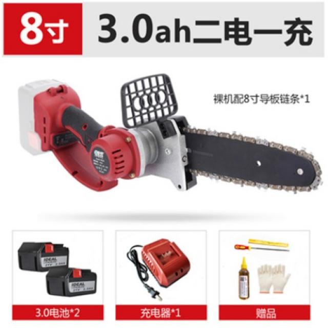 무선 벌목용 소형 전동톱 벌채용 다목적 나무자르는 기계 목공용, 2 개의 전기와 1 개의 충전 3.0 * 3 체인을 갖춘 8 인치 싱글 핸드개