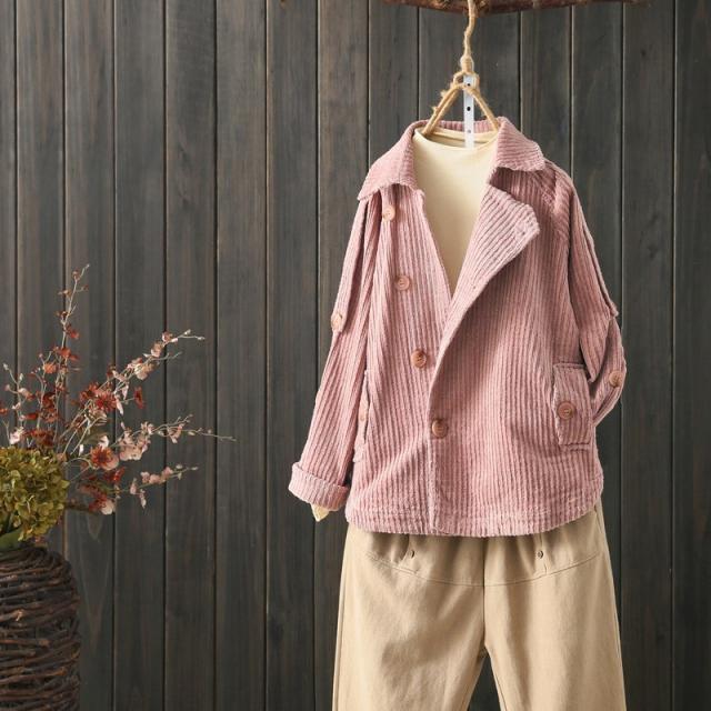 추계 오리지날 솔리드 문예 코듀로이 아웃 여 가을 패션 정장 넥 트렌치 스트라이프 숏