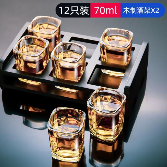 양주 위스키 진 스트레이트 세트 인생술잔 고량주잔, 70ml + 목재 와인 랙 12 팩 * 2개