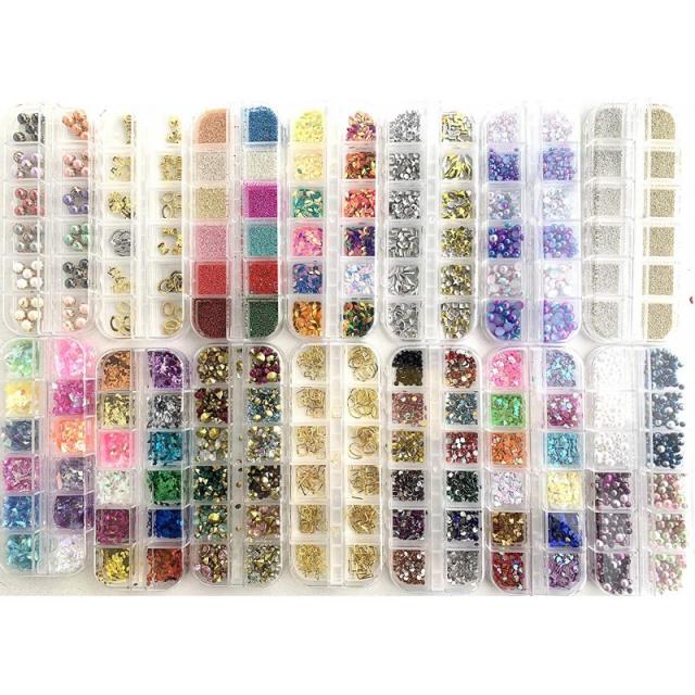 Almmy.6 네일 제품 14 종류 대용량 타입 라인 스톤 홀로그램 덩어리 진주 금속 부품 스팽글 챠톤 색상 네, 1, 단일상품