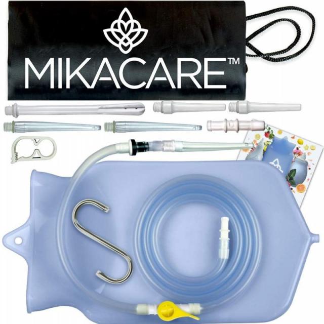 Mikacare Enema Bag Kit 투명 무독성 실리콘. 커피와 물 결장 정화를 위해. 6 피트 길이 호스 BPA 및 프탈레이트 무료 2 쿼트, 1