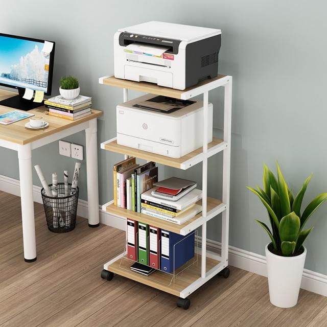 프린트거치대 프린터선반 인쇄기 캐비닛 스탠드형 이동식 사무실 수납 선반 손수레 접지력 슬라이딩 선반 바퀴조립 물건 다층 컴퓨터책상 본체 수납 프린트, E4 오크 + 화이트프레임