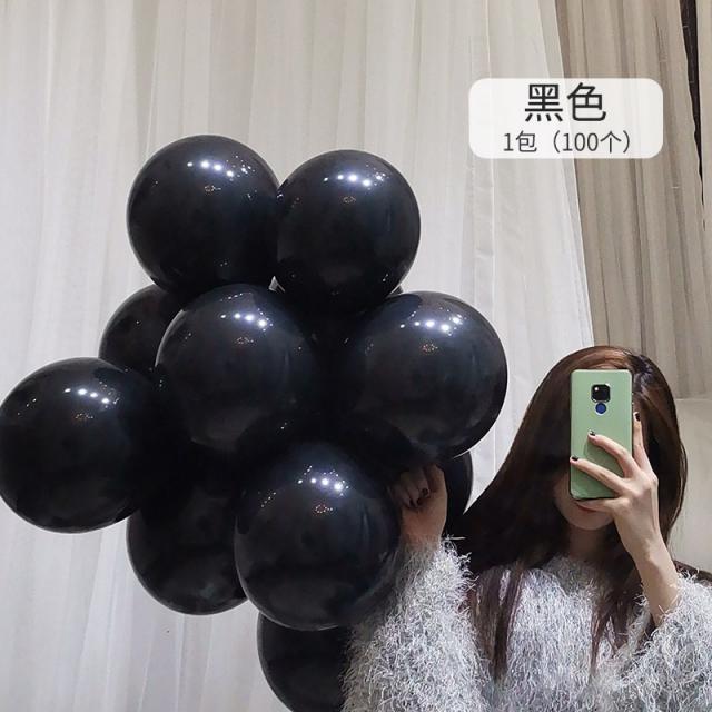 마카롱 풍선 어린이 생일 장식 파티 레이아웃 아치 웨딩 룸 매듭 웨딩 그물 레드 핑크 풍선 농축, 순수한 검은 색 (검은 색) 100 개 두꺼운 모델 (선물 보내기)