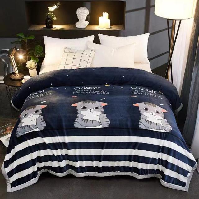 무릎담요 산호 모직 담요 침대매트리스 깔기침대 두꺼운 보온 침대시트 기모 겨울용 작은이불 한벌 플란넬, C23-고양이