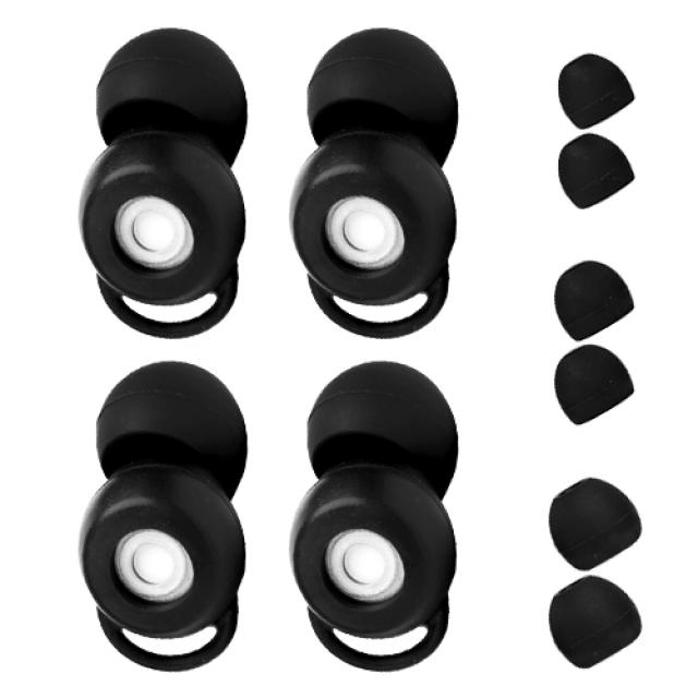 SSGP 소음방지귀마개 재사용 가능 실리콘 수면 이어플러그 2쌍, 블랙