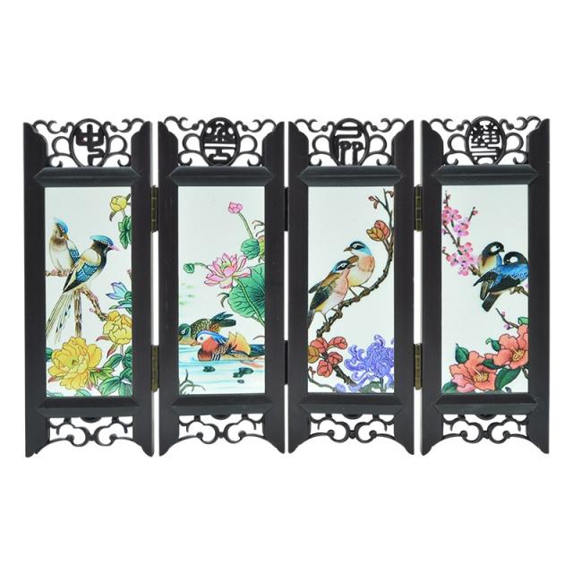 우리 엔틱 작은 병풍 진열 장식품 페이스 팬더 차이나 특색 기프트 외지인 선물 민간, 본상품, 새소리꽃 향기