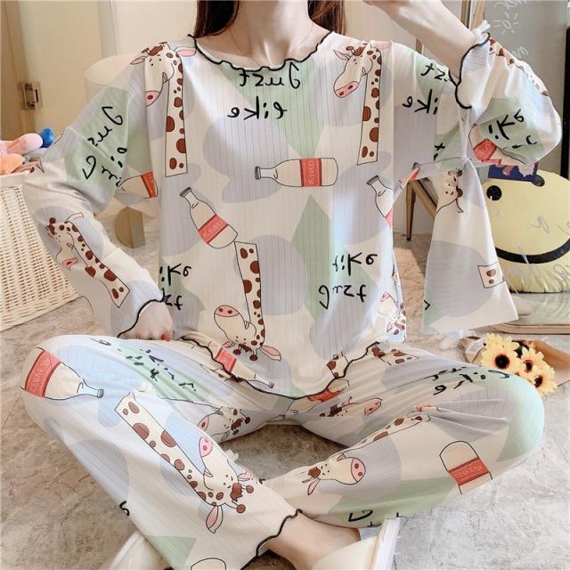 지비 인터내셔널 (GB International) 긴팔 파자마 여성 봄가을 계절 얇은 소매 순면 스위트 큐트 와이드 루즈핏