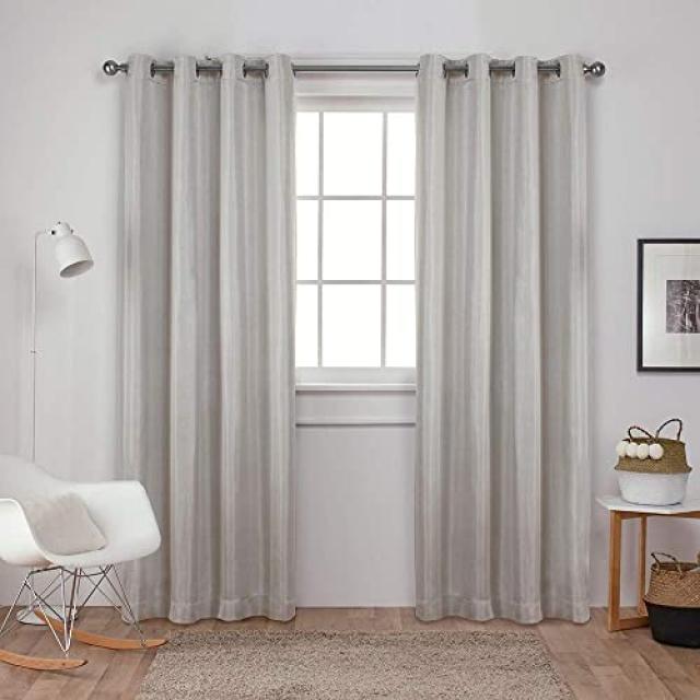 독점적 인 홈 커튼 Carling Basket Weave Texture Woven Blackout Curtain Pair With Grommet (52x96 Vanilla), 52x96, Vanilla