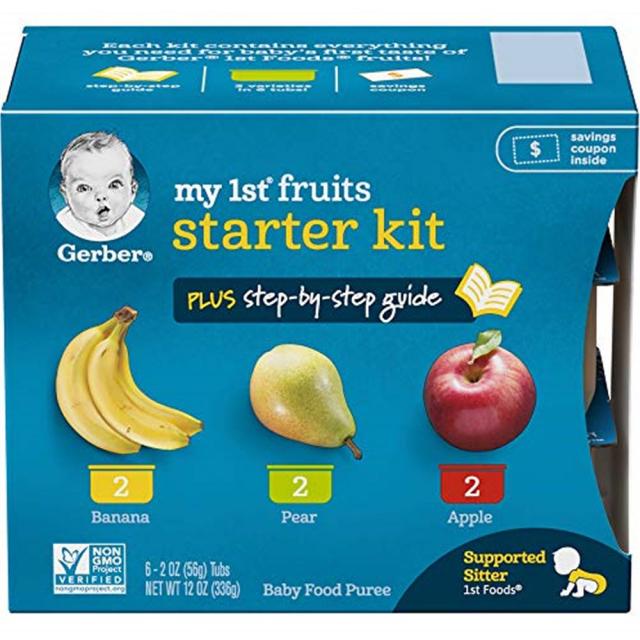 Gerber Graduates Purees My 1st Fruits Starter Kit 2 Ounce Tubs Box of 6 (Pack 2) 거버 퓨레 내아기 첫 과일박스 57g 12개, 채소