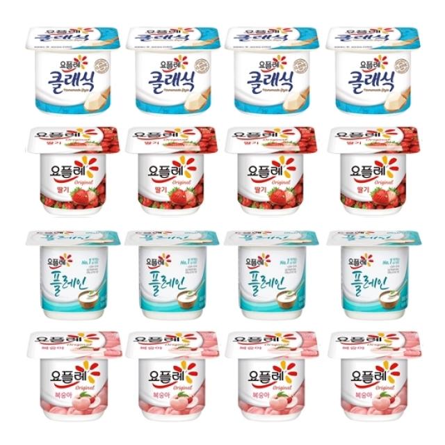 빙그레 요플레 4종 85g ( 클래식 4개 + 딸기 4개 + 플레인 4개 + 복숭아 4개), 16개, 85g