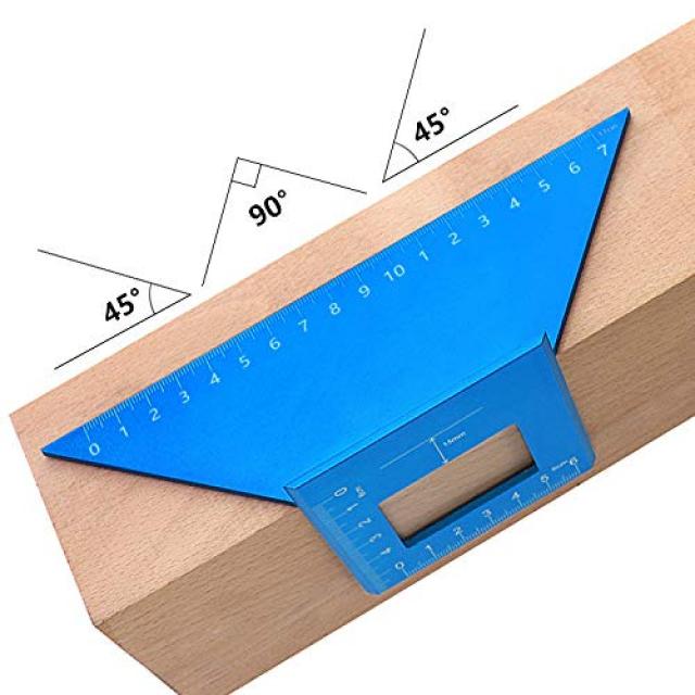 알루미늄 합금 통치자 다기능 앵글 눈금자 다기능 선침 앵글 자 45도 각도 90도 통치자 두께 가이드 통치자 두께를 측정하는 실용적인 목공 도구 측정 도구 (블루, 단일색상