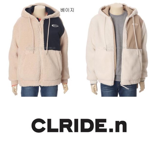 CLRIDE.N [ 클라이드 앤 FRANK STONE] 뽀글 !! 드뎌 커플 핵인싸 되자 베이지 배색 남여공용 FLEECE 양털 후리스 후드 집업 CKAJP131U