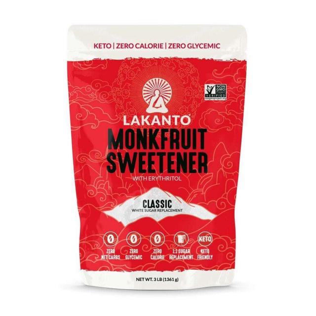 Lakanto 라칸토 나한과 몽크 프룻 스위트너 클래식 화이트 1361g Monk Fruit Sweetener Classic White 3 lbs, 1팩