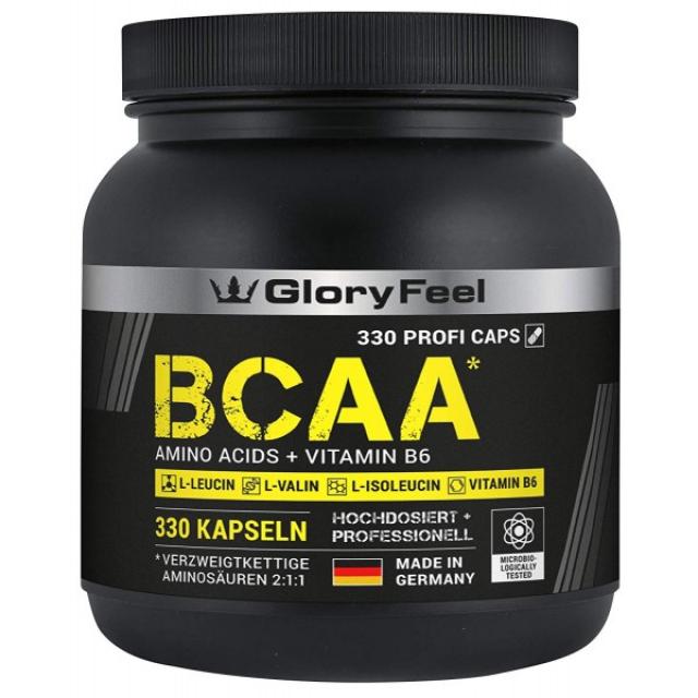 GloryFeel® BCAA 330 캡슐-비교 당첨자 2020 *-필수 아미노산 류신 발린 및 이소류신 + 비타민 B6-독일에서 첨가제없이 실, 단일상품, 단일상품