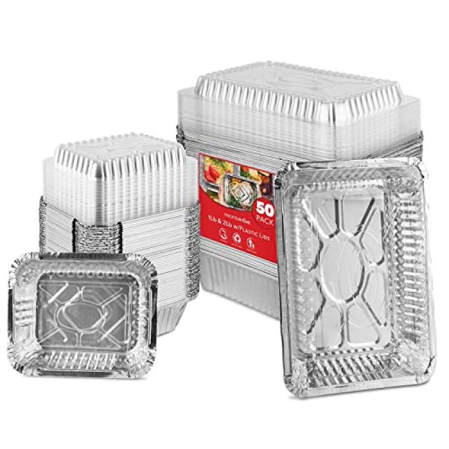 홈 1LB 2LB 21LB 빵 (50 팩) - 각 사이즈 - 플라스틱 뚜껑 알루미늄 호일 빵 - 레스토랑 식품점 델리 카페 케이터링 배달용 일회용 테이크 아웃 트레이, 본상품