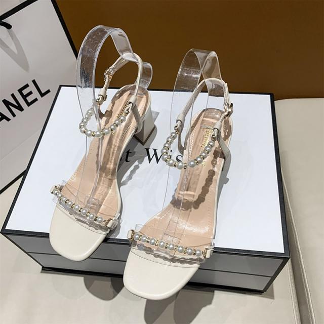 여름슬링백샌들 대동 여성 2022 스윗 사각코 청키 진주 일자 늦게 퇴근하다 부드러운 슈즈 4735554680