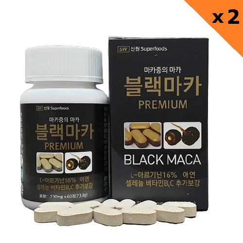 블랙마카 태블렛 1230mg x 60정(73.8g) 태블렛 마카 아르기닌 아연 페루마카 남성건강 영양제 마카 블랙마카100 마카정, 2병