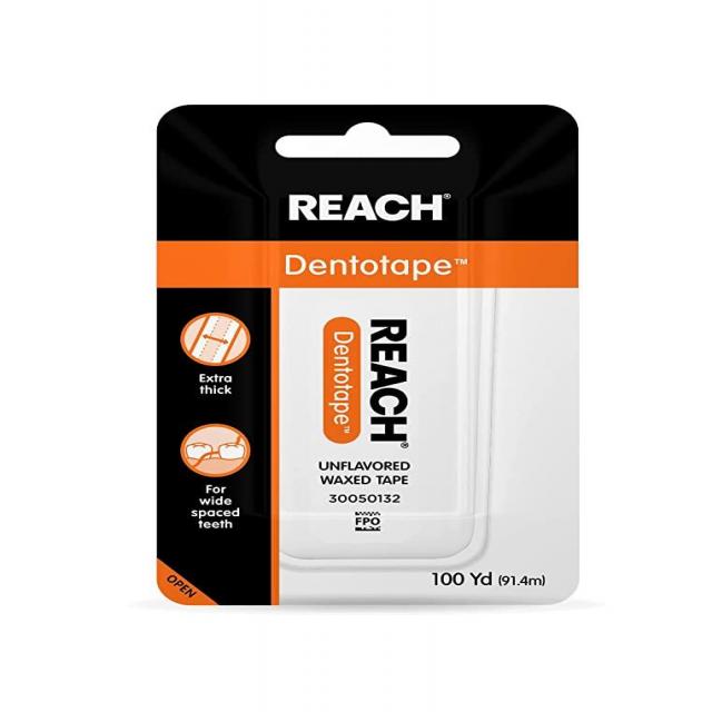 Reach Dentotape 왁스 처리된 치실, 치아 사이의 넓은 공간을 세척하기 위한 매우 넓은 표면, 무향, 91.4m(100 야드) - 새로운 에디션!