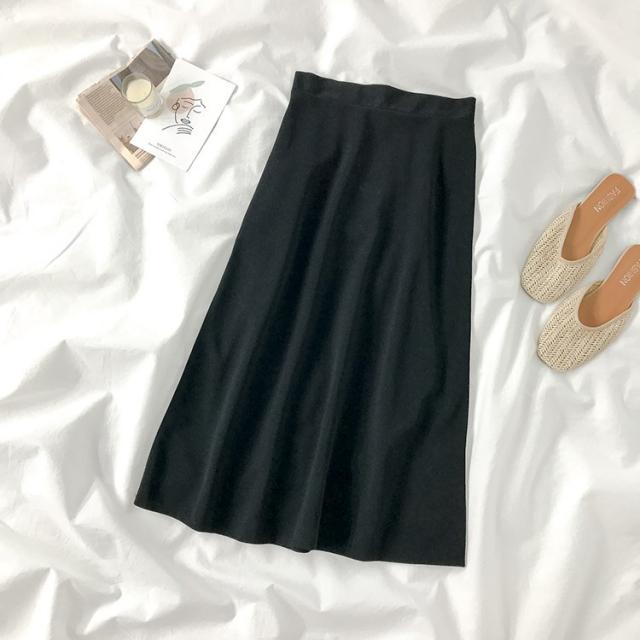 니트투피스 여름시즌 스커트 세트여성 짧은타입 보색 턴오버카라 짧은소매 가디건 하이웨스트 블랙 투피스