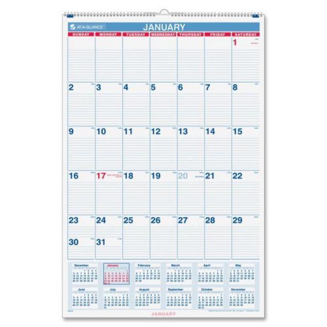 AAGPM128 - At-a-Glance Recycled Monthly Wall Calendar AAGPM128-한 눈에 ​​재활용 월별 달력, nullSET