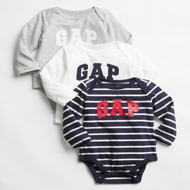 [갭키즈][GAP]티셔츠/후드티Baby Gap Logo Long Sleeve Bodysuit (3-Pack)