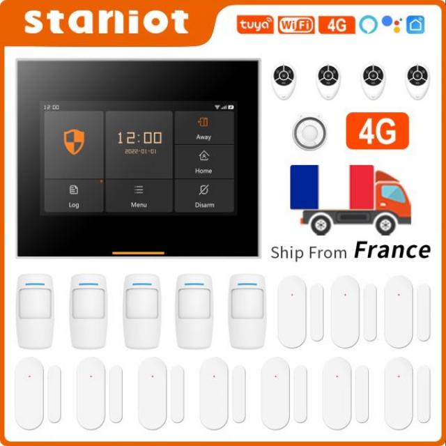 Staniot433MHz 무선 와이파이 4G 스마트 홈 보안 경보 시스템 키트, 차고 및 주거용, Tuya Samrtlife 앱 지원, 4G H501 Set A