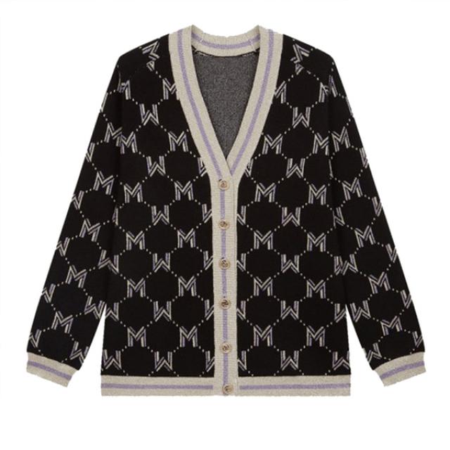 마쥬 자카드 모노그램 브이넥 긴팔 아이린 가디건