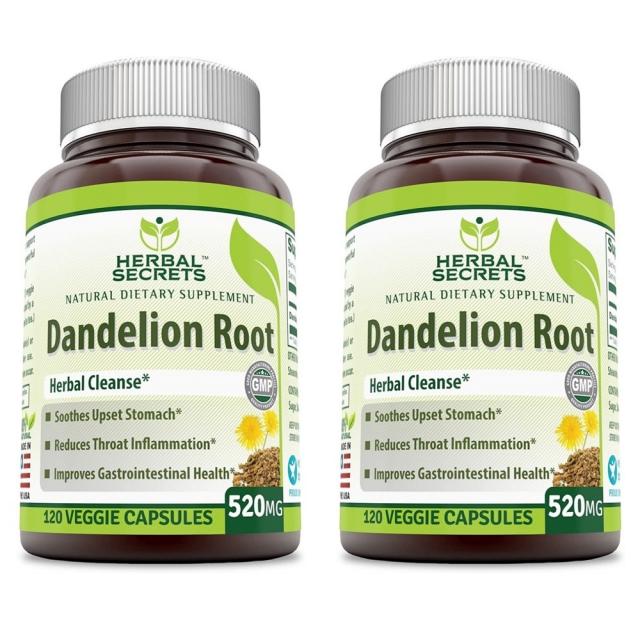 Herbal Secrets Dandelion Root 허벌시크릿 민들레 뿌리 추출물 520mg 배탈진정 위장 건강 120베지캡슐 2팩, 상품명참조, 1개