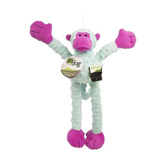 Godog 고독 반려견 장난감 미국 직배 츄 가드 기술을 사용한 Crazy Tugs Monkeys 내구성이 뛰어난 봉제 Squeaker Dog Toy Large Turquoise Pink 77781 1개