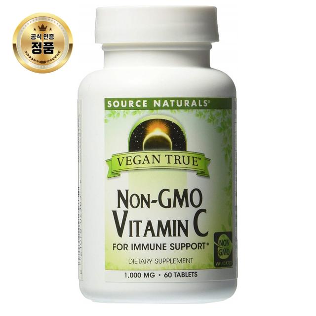 Source Naturals SOURCE NATURALS Vegan True Non-GMO Vitamin 비타민 C 1000 Mg 타블렛 60 카운트, 1개입, 1개