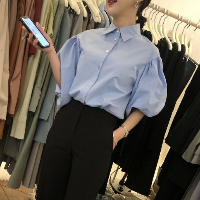 퍼프티셔츠 봄 퍼프 슬리브 반팔 셔츠