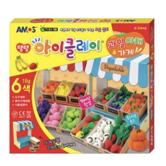 아모스 탱탱아이클레이 과일야채가게 6색, 흰색, 초록, 빨강, 노랑, 보라, 주황, 18g