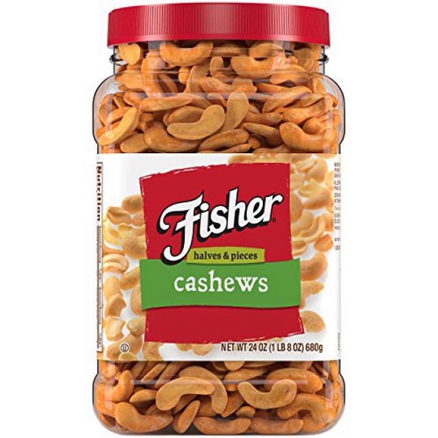 Fisher Snack Cashew Halves Piece 24 Oz 피셔 스낵 캐슈 반쪽 및 조각 680.4g 자연적으로 글루텐 함유되지 않음, 1