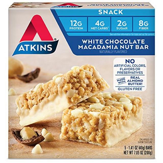 Atkins Gluten Free Snack Bar White Chocolate Macadamia Nut 5 Count (Pack of 6) Atkins 글루텐 프리 스낵 바, 1p