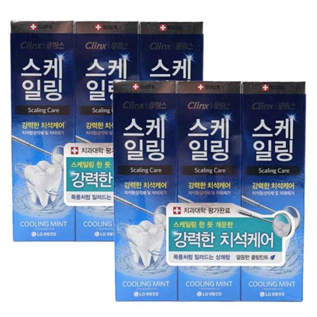 LG생활건강 클링스 스케일링케어 쿨링민트치약 100g 6개입 치약, 1세트